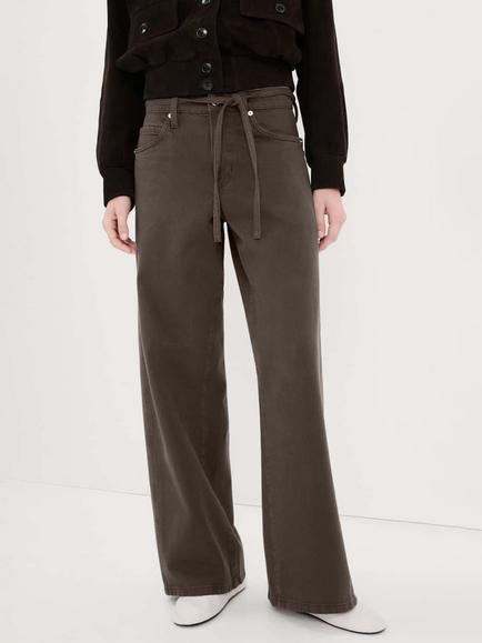 Mango Drawstring Belt Wide Leg Jeans, Chocolate, Chocolate