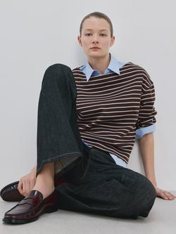 Mango Boat Neck Stripe Top, Chocolate