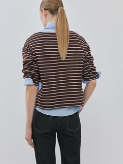 Mango Boat Neck Stripe Top - view 2, Chocolate