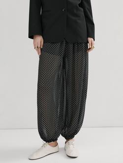 Mango Polka Dot Balloon Leg Trousers, Black, Black