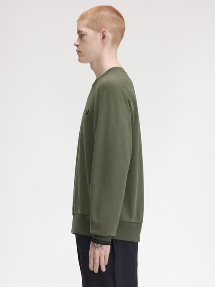 Fred Perry Tipped Crew Neck Sweatshirt, Green - view 2, Green
