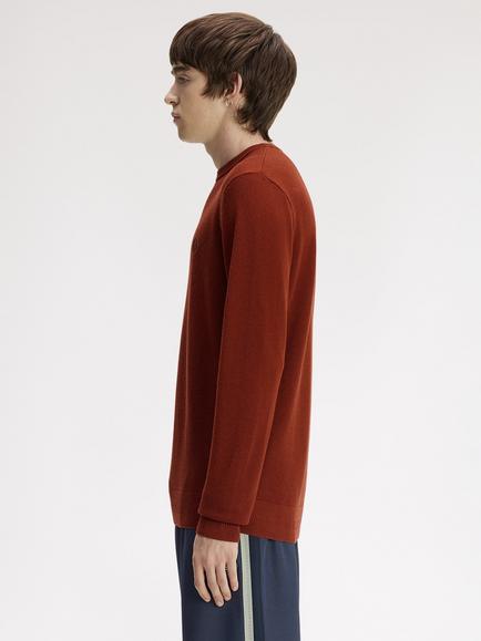 Fred Perry Crew Neck Cotton Jumper, Brandy - view 2, Brandy
