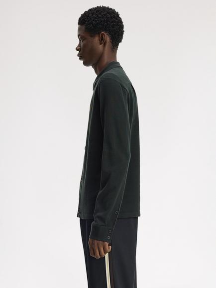 Fred Perry Knitted Overshirt, Night Green - view 2, Night Green