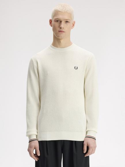 Fred Perry Waffle Textured Jumper, Ecru, Ecru
