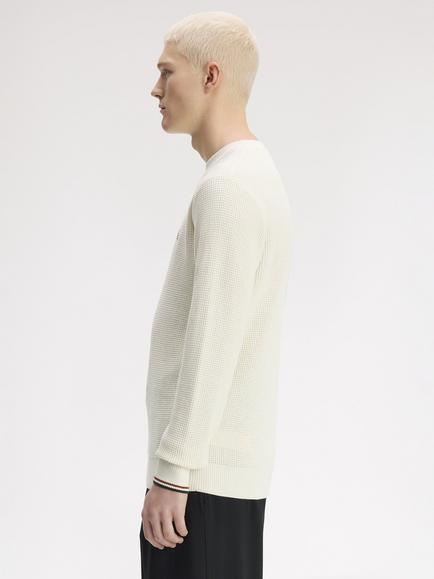 Fred Perry Waffle Textured Jumper, Ecru - view 2, Ecru
