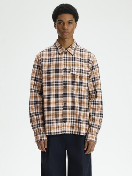 Fred Perry Cotton Textured Check Overshirt, Ecru, Ecru