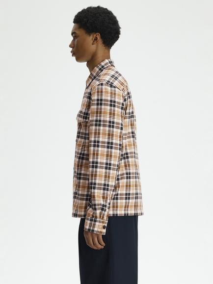 Fred Perry Cotton Textured Check Overshirt, Ecru - view 2, Ecru