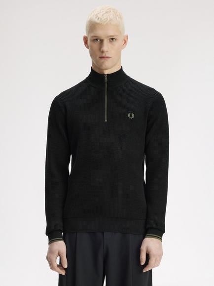 Fred Perry Half Zip Cotton Jumper, Black, Black