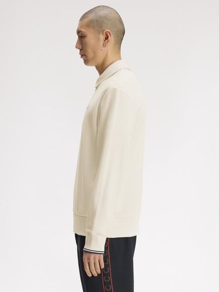 Fred Perry Half Zip Collared Cotton Sweatshirt, Ecru - view 2, Ecru