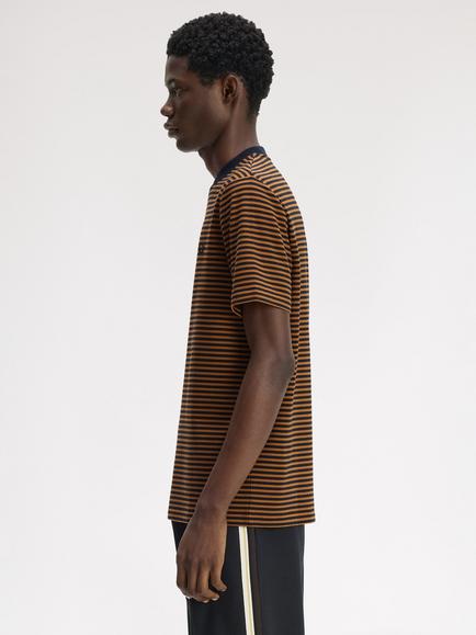 Fred Perry Fine Stripe Cotton T-Shirt, Dark Caramel - view 2, Dark Caramel