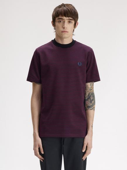 Fred Perry Fine Stripe Heavy T-Shirt, Plum, Plum