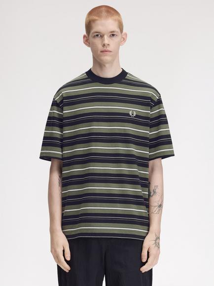 Fred Perry Heavy Striped Cotton T-Shirt, Black, Black