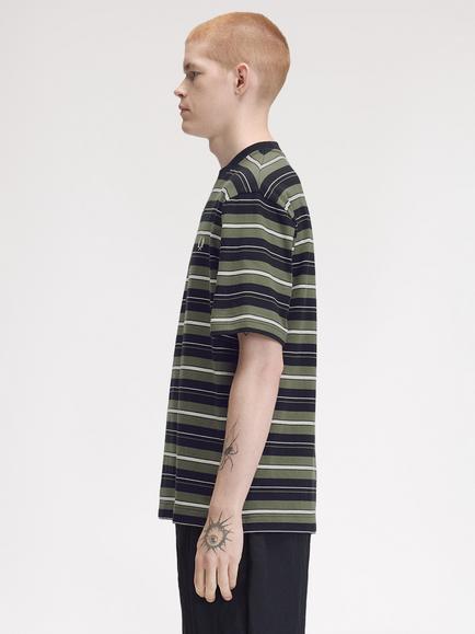 Fred Perry Heavy Striped Cotton T-Shirt, Black - view 2, Black