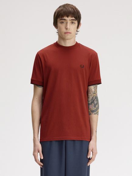 Fred Perry Mesh Cuff Cotton Crew Neck T-Shirt, Brandy, Brandy