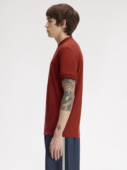 Fred Perry Mesh Cuff Cotton Crew Neck T-Shirt, Brandy - view 2, Brandy