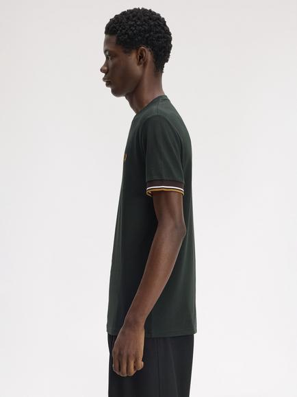 Fred Perry Twin Tipped Cuff Cotton T-Shirt, Night Green - view 2, Night Green