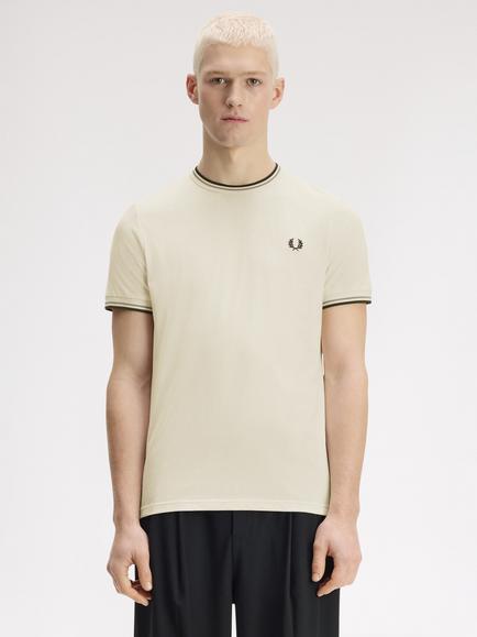 Fred Perry Twin Tipped Cotton T-Shirt, Ecr/Seagrs/Dkair, Ecr/Seagrs/Dkair