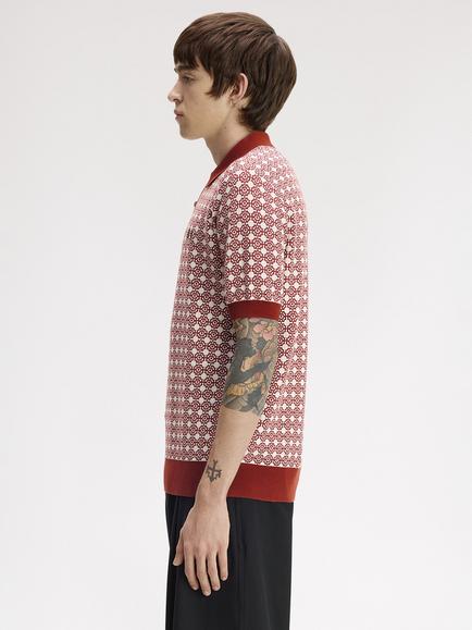 Fred Perry Floral Jacquard Polo Shirt, Brandy - view 2, Brandy