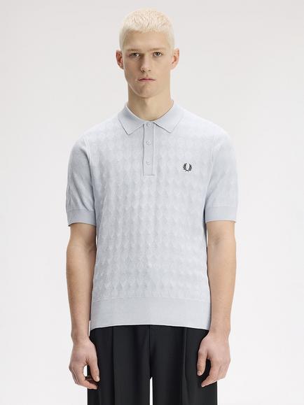 Fred Perry Pointelle Knit Polo Shirt, Dusky Blue, Dusky Blue