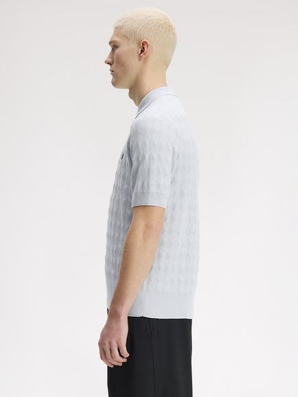 Fred Perry Pointelle Knit Polo Shirt, Dusky Blue - view 2, Dusky Blue