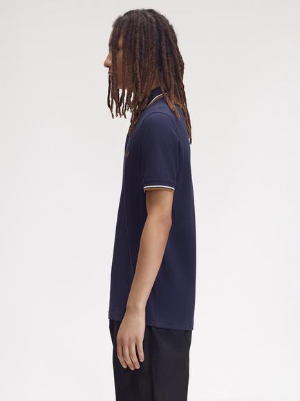 Fred Perry Twin Tipped Polo Shirt, Navy/Wht/Crml - view 2, Navy/Wht/Crml
