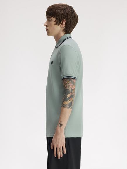 Fred Perry Twin Tipped Polo Shirt, Silver Blue/ Drk - view 2, Silver Blue/ Drk