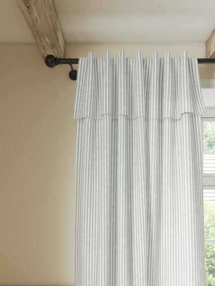 John Lewis Woven Stripe Flop-Over Tab Top Voile Panel, Sage
