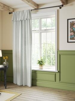 John Lewis Woven Stripe Flop-Over Tab Top Voile Panel - view 2, Sage