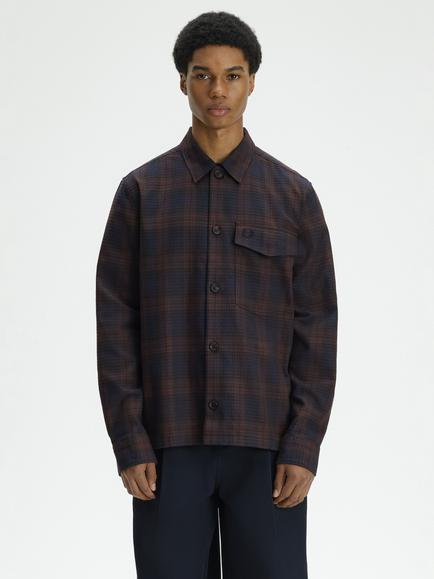 Fred Perry Cotton Textured Check Overshirt, Navy, Navy