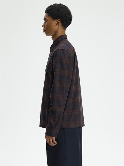 Fred Perry Cotton Textured Check Overshirt, Navy - view 2, Navy