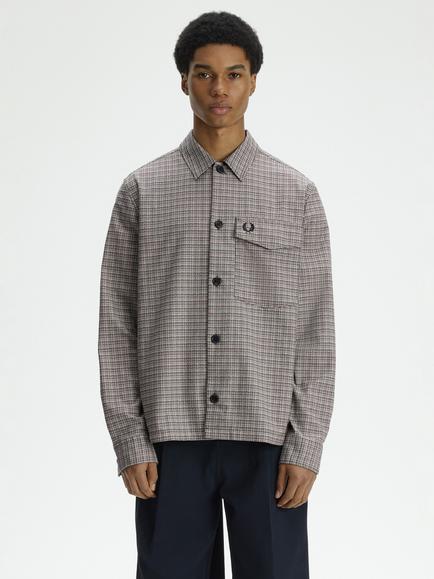 Fred Perry Cotton Textured Check Overshirt, Off Tone Black, Off Tone Black