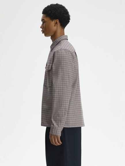 Fred Perry Cotton Textured Check Overshirt, Off Tone Black - view 2, Off Tone Black