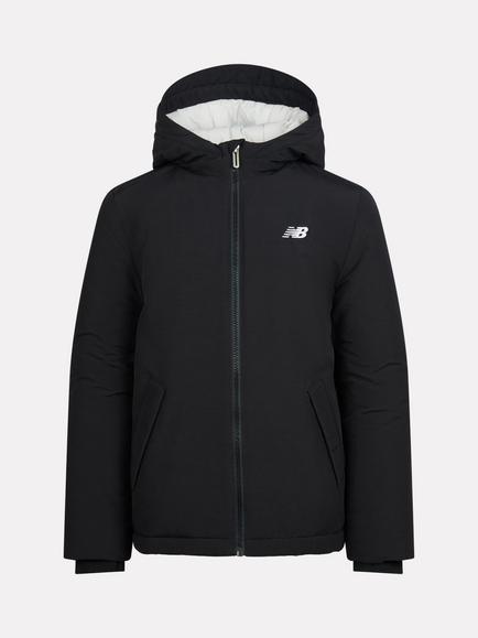 New Balance Kids' Contrast Hooded Puffer Jacket, Black, Black