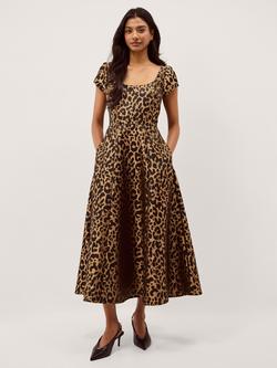 Monsoon Anna Leopard Print Midi Dress, Beige, Beige