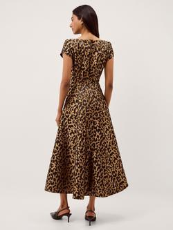 Monsoon Anna Leopard Print Midi Dress, Beige - view 2, Beige
