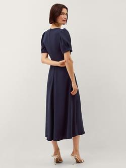 Monsoon Bonnie Bow Puff Sleeve Midi Dress, Navy - view 2, Navy