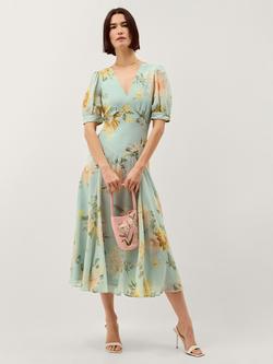 Monsoon Carris Floral Tea Dress, Sage, Sage