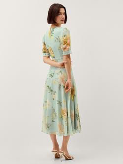 Monsoon Carris Floral Tea Dress, Sage - view 2, Sage