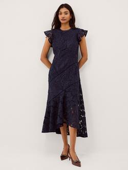 Monsoon Gina Floral Lace Dress, Navy, Navy