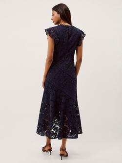 Monsoon Gina Floral Lace Dress, Navy - view 2, Navy