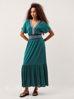 Monsoon Jacqui Embroidered Jersey Maxi Dress, Teal, Teal