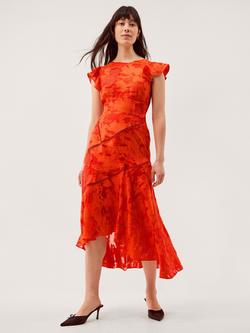 Monsoon Josie Floral Jacquard Midi Dress, Orange, Orange