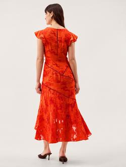 Monsoon Josie Floral Jacquard Midi Dress, Orange - view 2, Orange