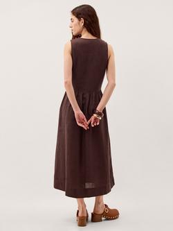 Monsoon Lily Pure Linen Square Neck Midi Dress, Chocolate - view 2, Chocolate