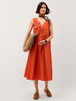 Monsoon Rosalie Embellished Floral Dress, Orange, Orange
