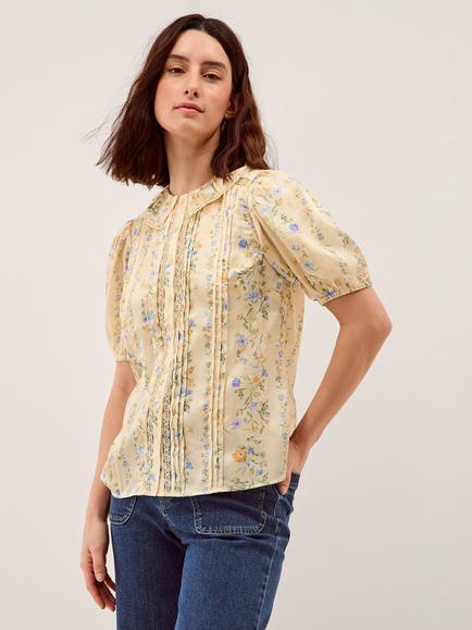 Monsoon Naomi Floral Shirt, Lemon