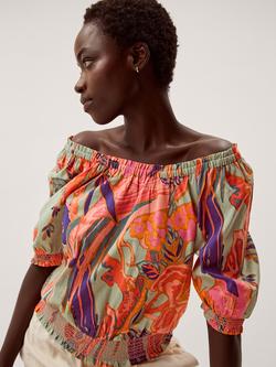 Monsoon Carmen Bardot Neck Floral Top, Sage/Multi, Sage/Multi