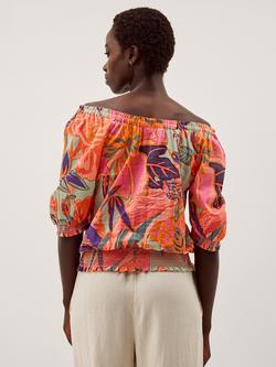 Monsoon Carmen Bardot Neck Floral Top, Sage/Multi - view 2, Sage/Multi