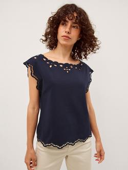Monsoon Gaia Cut-Out Edge T-Shirt, Navy