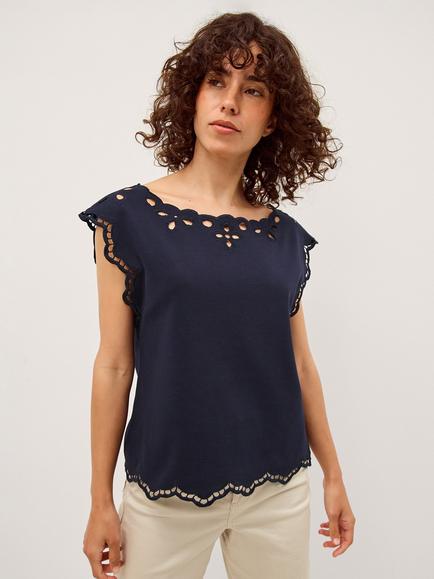 Monsoon Gaia Cut-Out Edge T-Shirt, Navy